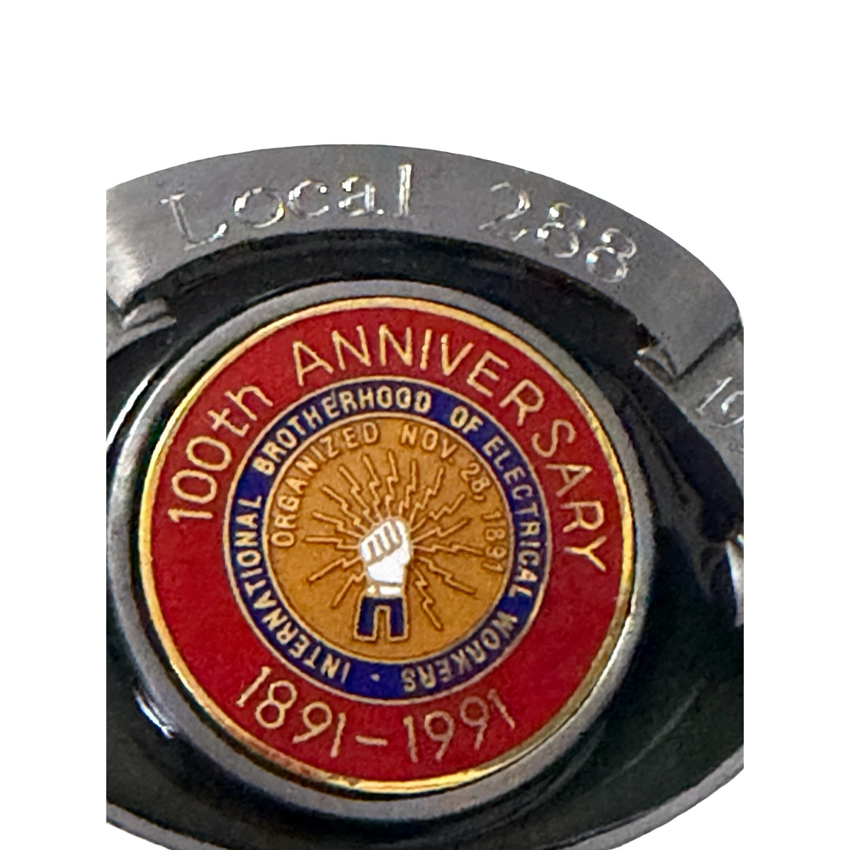 1991 IBEW Local 288 100th Anniversary Belt Buckle Hard Hat Buckles Made USA