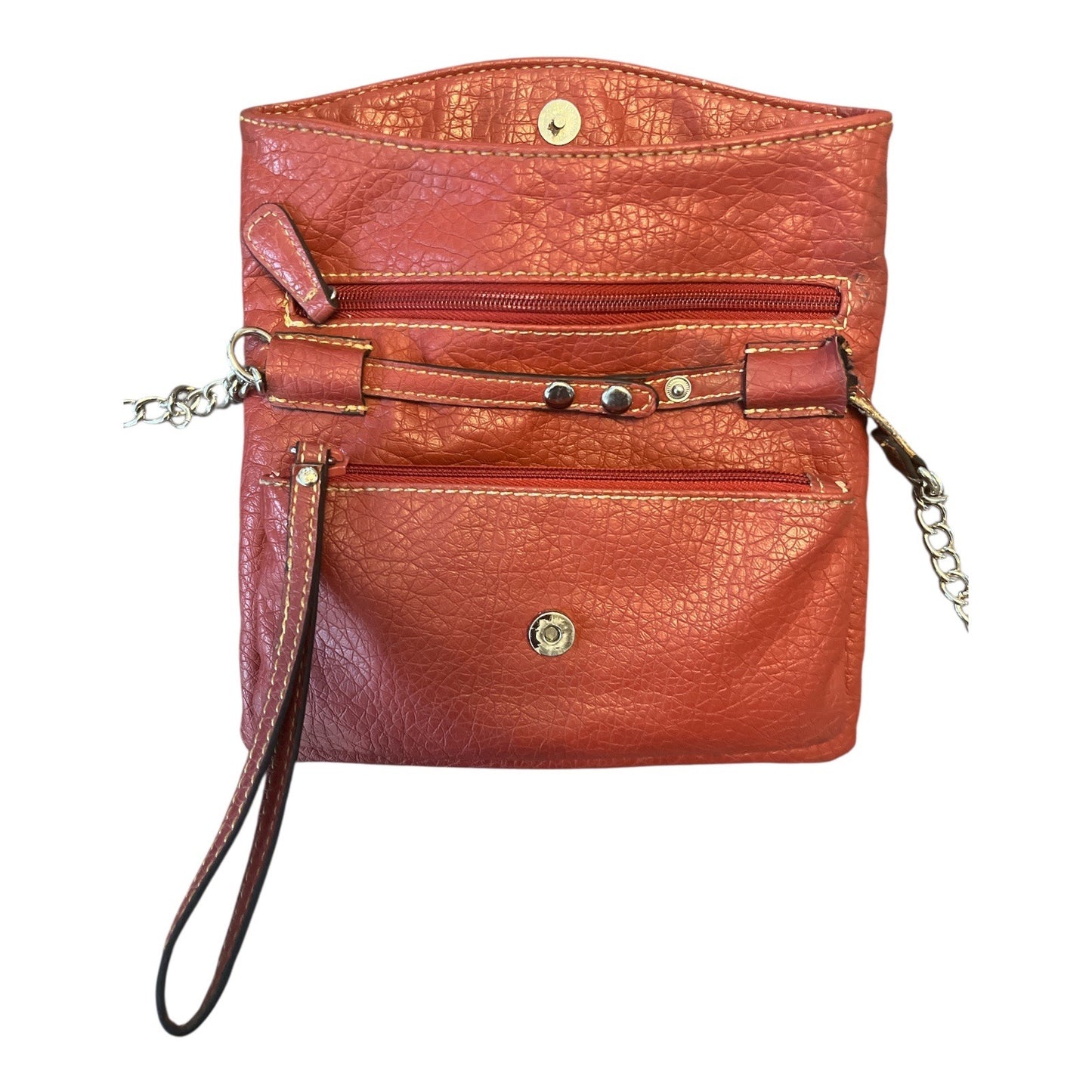 Nine West Red Faux Leather Crossbody Wristlet – Convertible Bag with Chain Strap – 5.5 x 8.5" 2010s