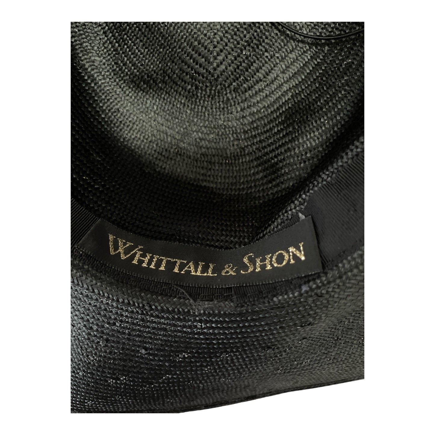 Vtg Whittall & Shon Black Wide-Brim Hat with Gold Sequin Crown & Studded Band
