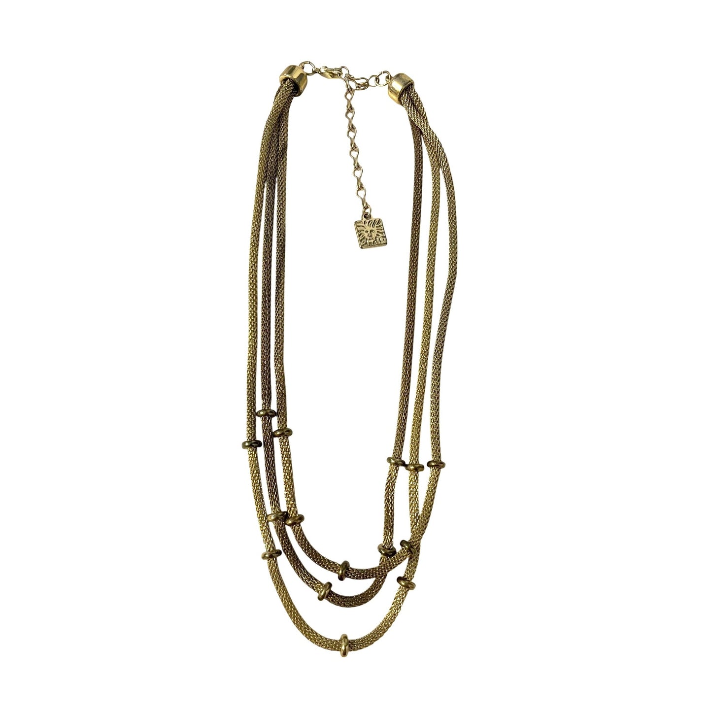Anne Klein Multi Strand Gold Tone Necklace Sun Charm Layered Chain Statement 14”