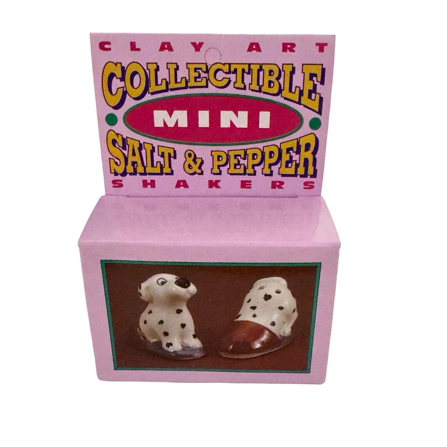 Clay Art Mini Dalmatian Puppies in Slippers Salt & Pepper Shakers with Box 1994