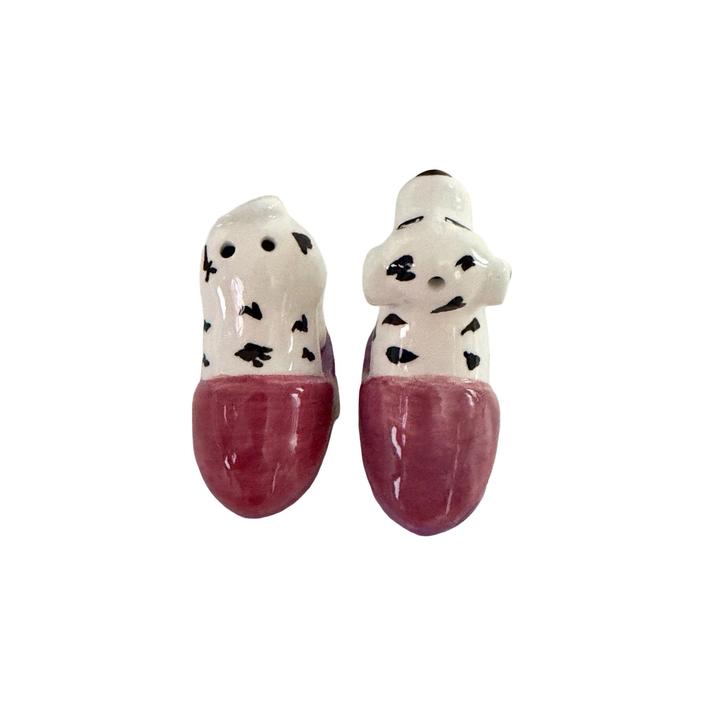 Clay Art Mini Dalmatian Puppies in Slippers Salt & Pepper Shakers with Box 1994