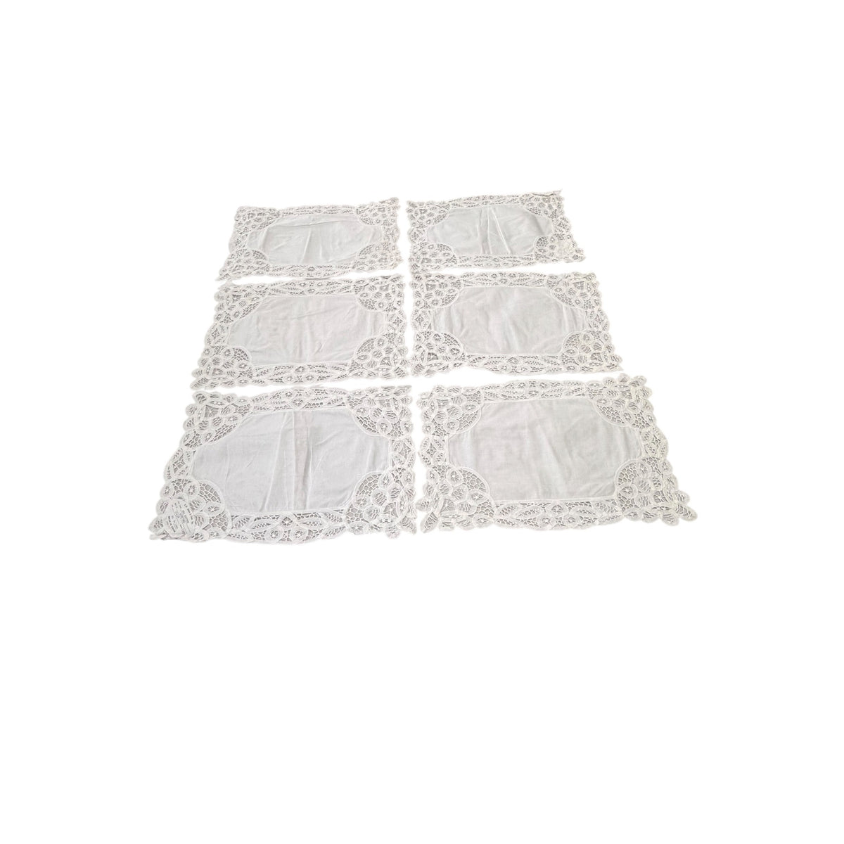 Vintage B.M. Jabara Battenberg Lace Cotton Placemats Set of 6 White 18x12