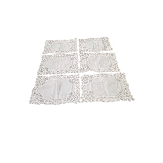 Vintage B.M. Jabara Battenberg Lace Cotton Placemats Set of 6 White 18x12