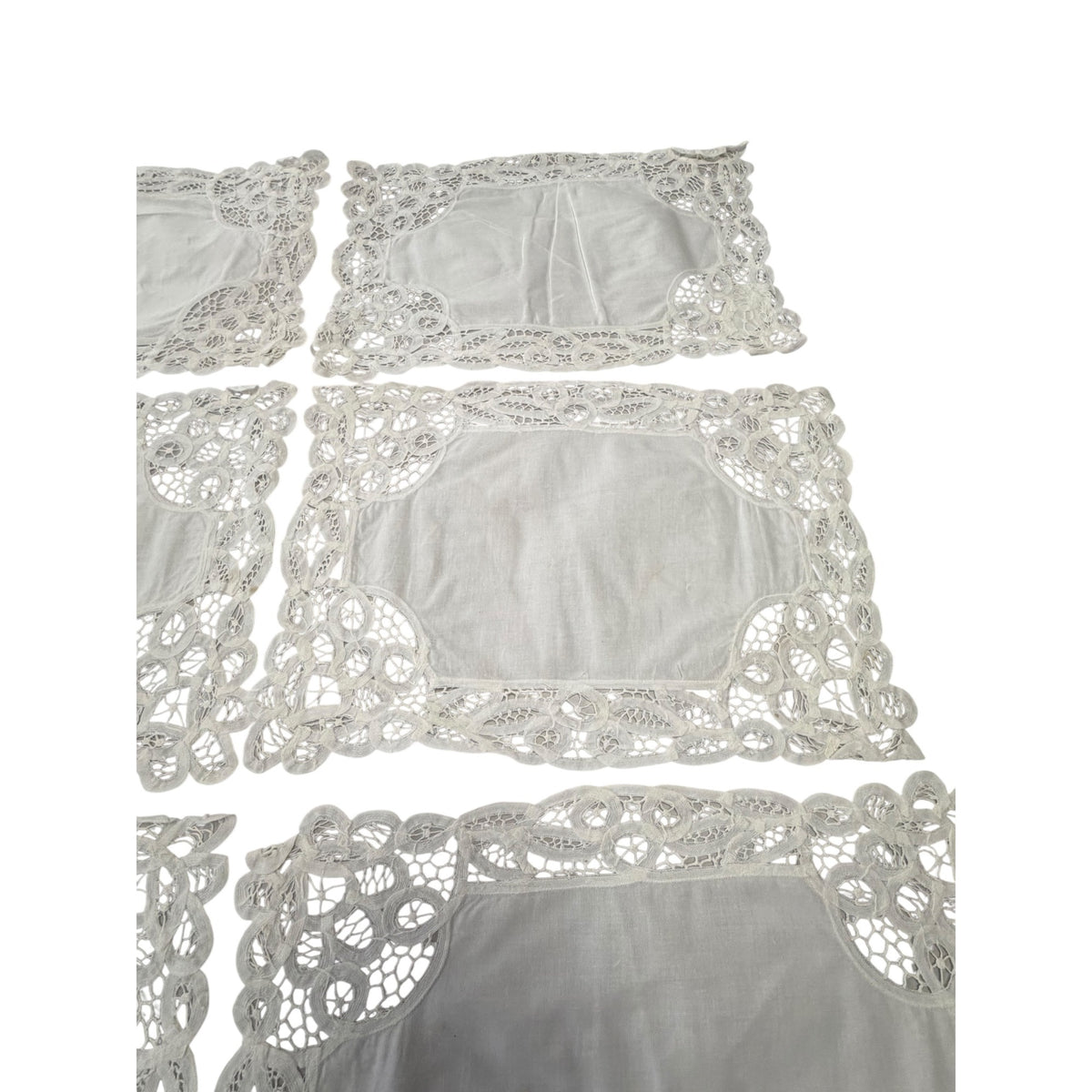 Vintage B.M. Jabara Battenberg Lace Cotton Placemats Set of 6 White 18x12
