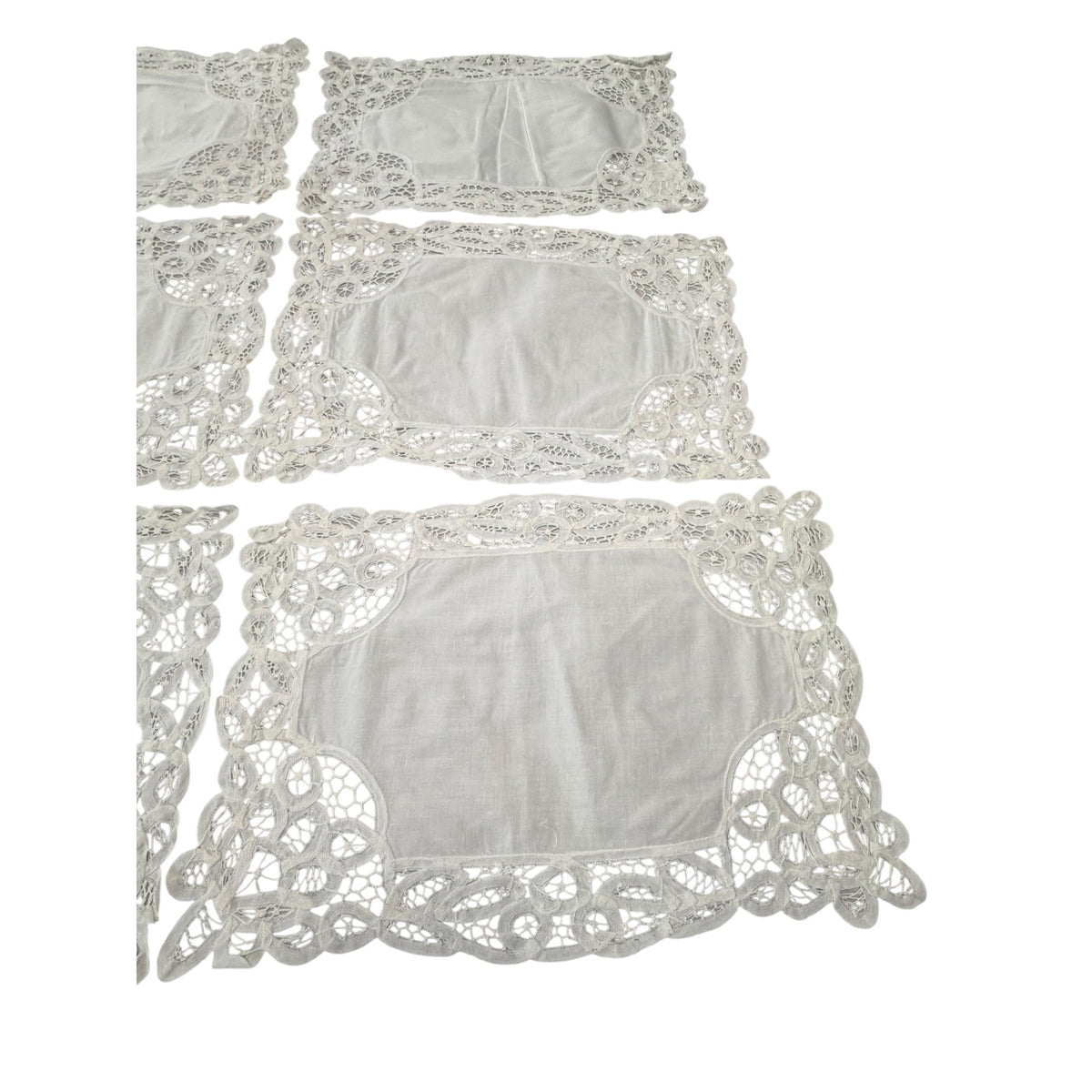 Vintage B.M. Jabara Battenberg Lace Cotton Placemats Set of 6 White 18x12