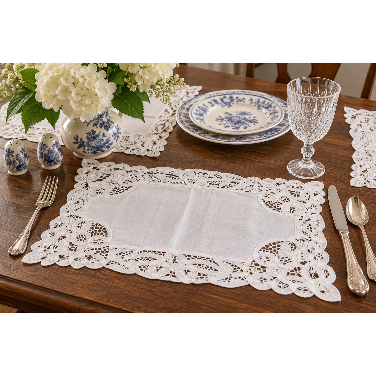 Vintage B.M. Jabara Battenberg Lace Cotton Placemats Set of 6 White 18x12