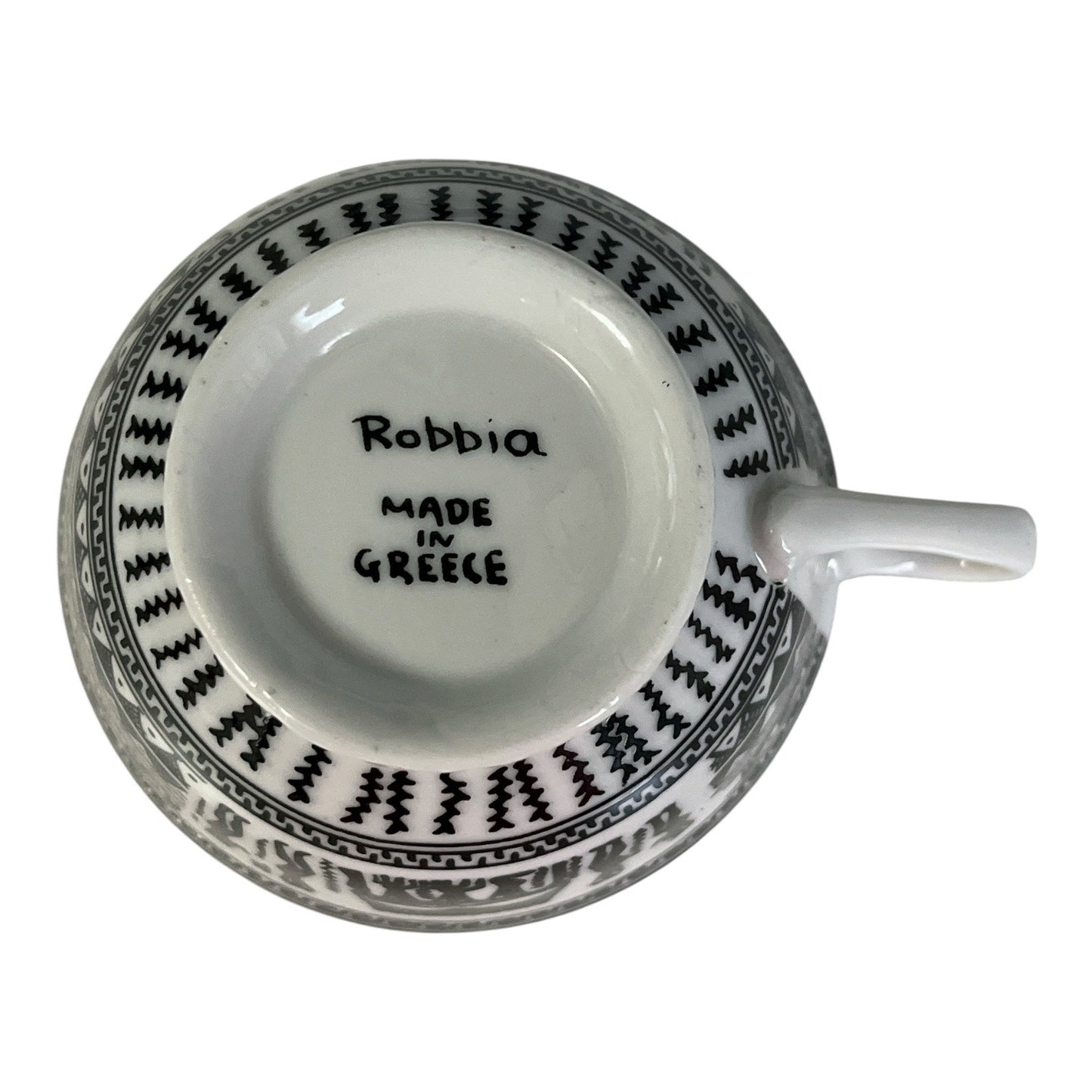 Vintage Robbia Greece Black & White Porcelain Cups & Saucers