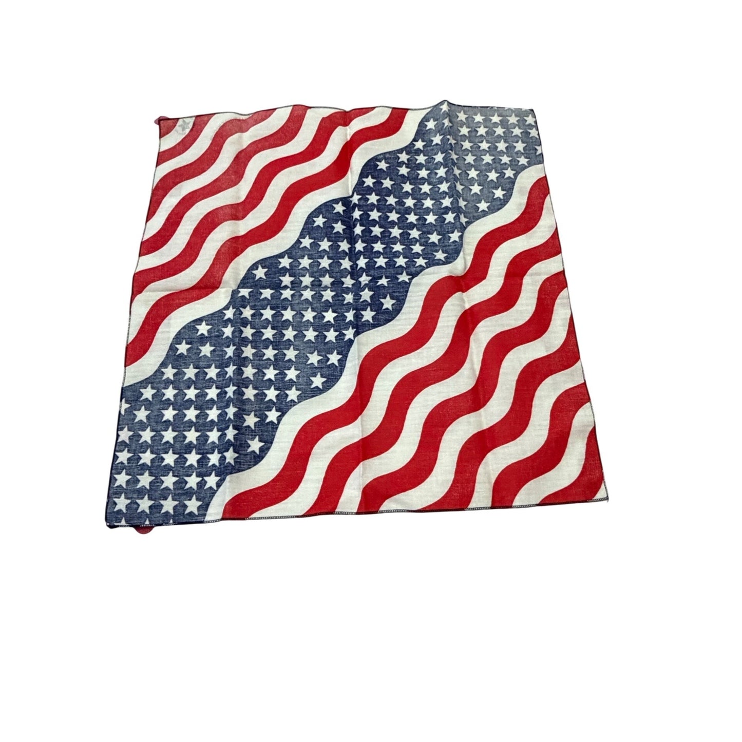 Vintage 1980s American Flag Patriotic Cotton Bandana Made in USA Red White Blue 20x20