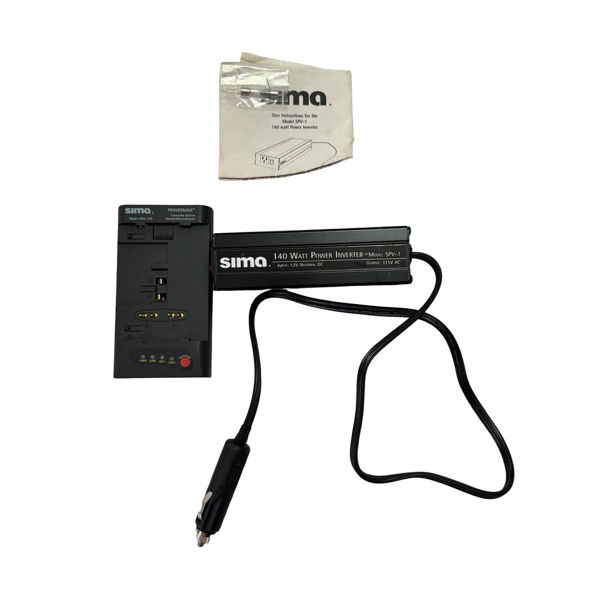 Sima SPV-1 140 Watt Car Power Inverter SPM-12N Camcorder Battery Charger Lot Untested