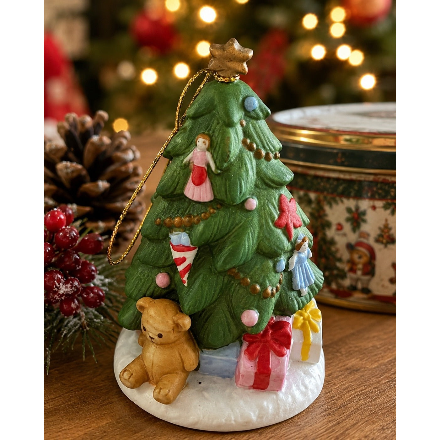 Nikko Korea Christmastime Porcelain Christmas Tree Ornament Teddy Bear Gifts