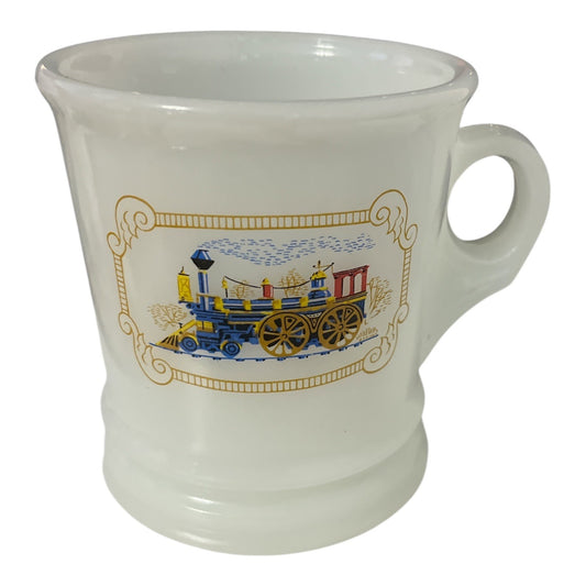 Vtg Avon Milk Glass Train Mug – 1970s Steam Locomotive Graphic, D Handle