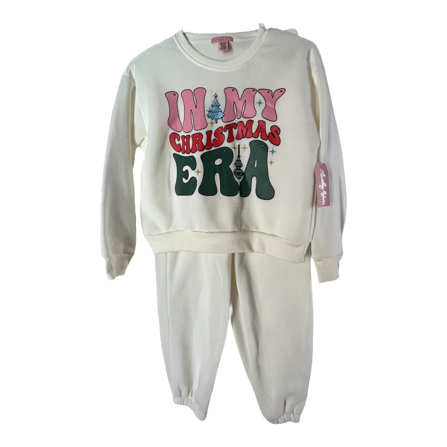 Lucky You "In My Christmas Era" Off-White Holiday Sweatsuit – Girls Size L (12), New with Tag