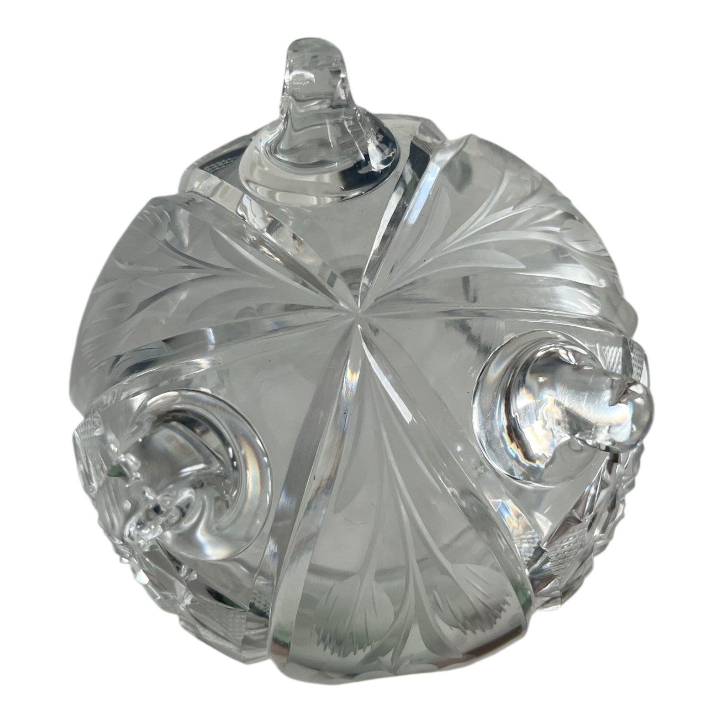 VTG Cut Crystal Condiment Jar with Spoon Notch – Footed Bohemian Style – Molded Script Mark