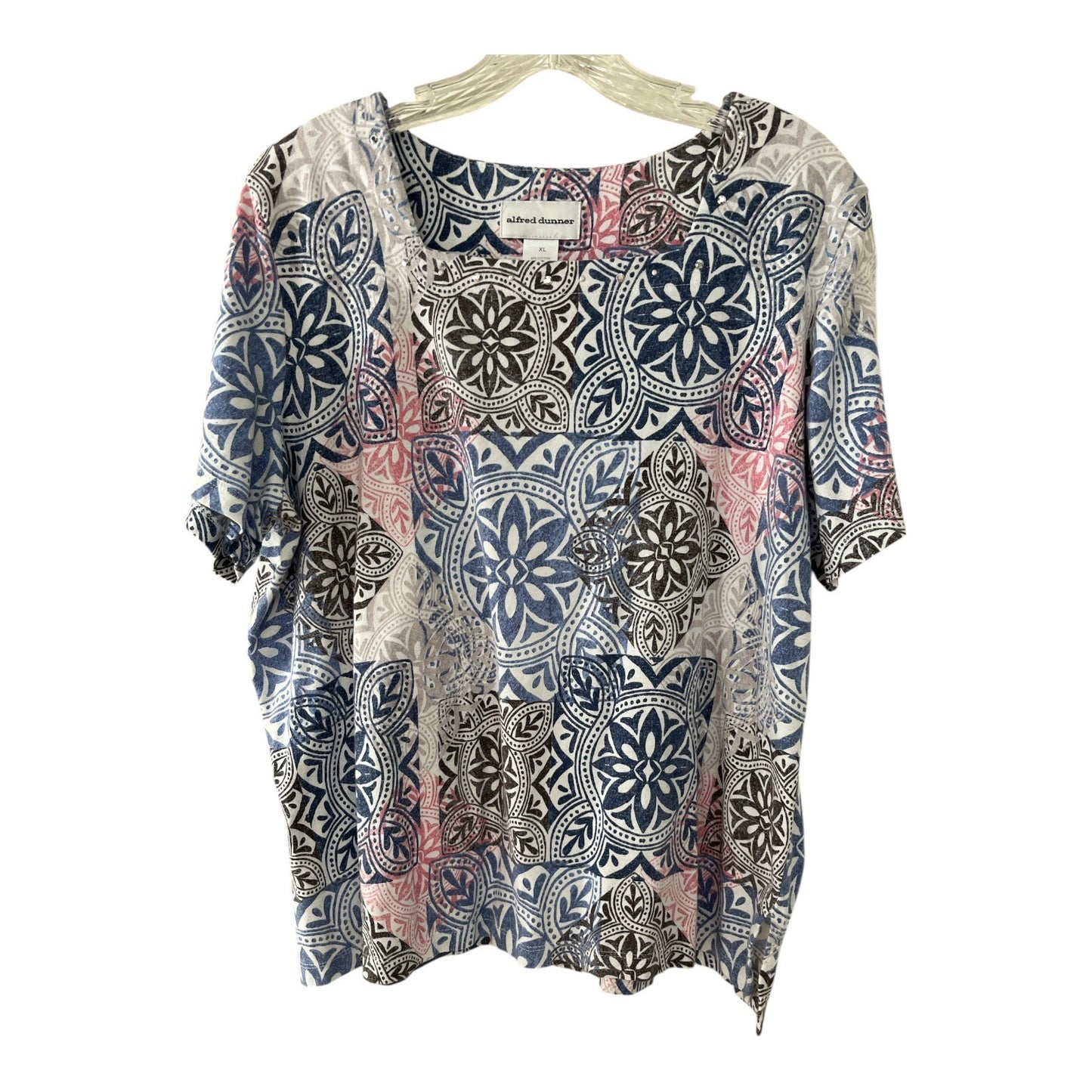 Alfred Dunner Women’s XL Top – Multicolor Tile Print Short Sleeve Shirt