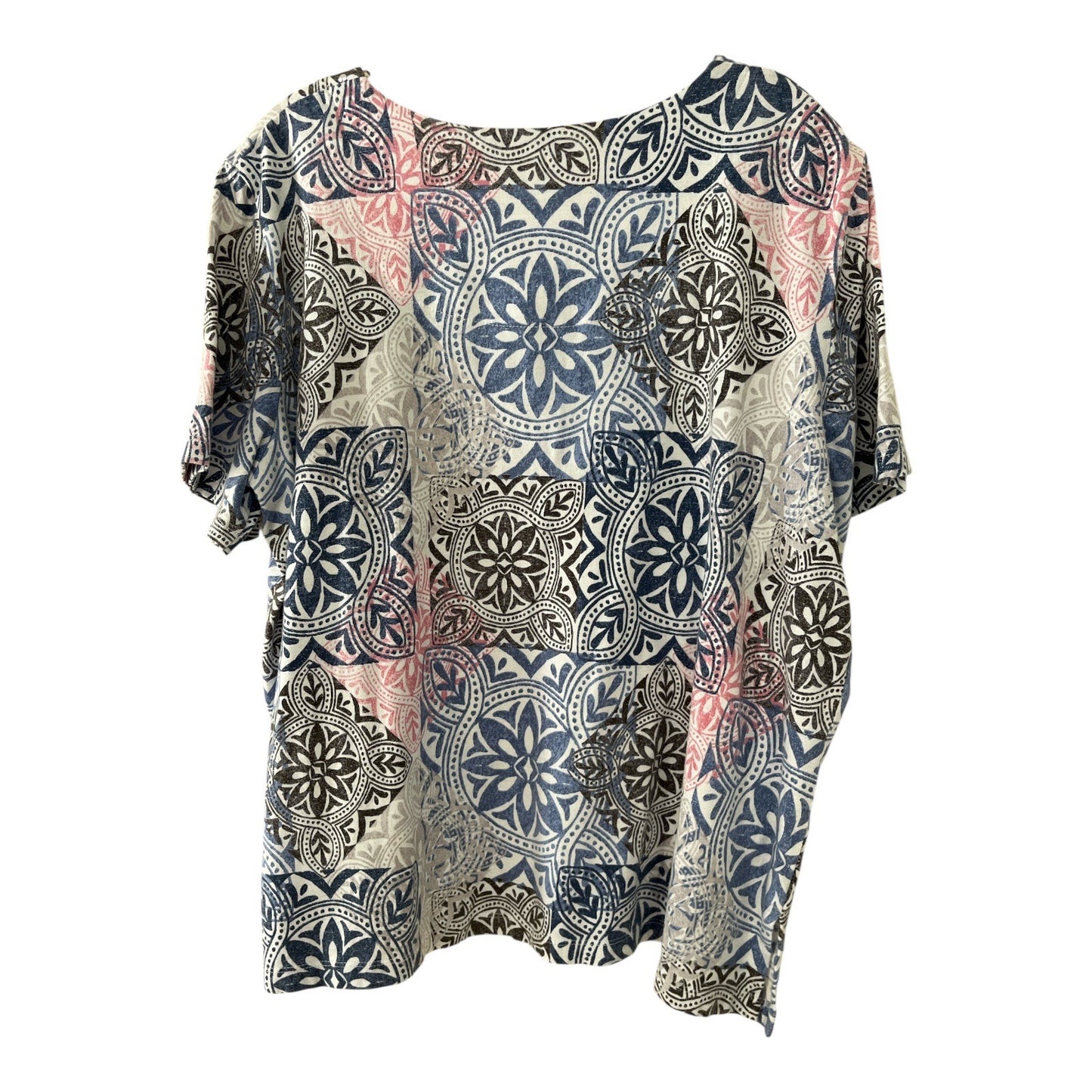 Alfred Dunner Women’s XL Top – Multicolor Tile Print Short Sleeve Shirt