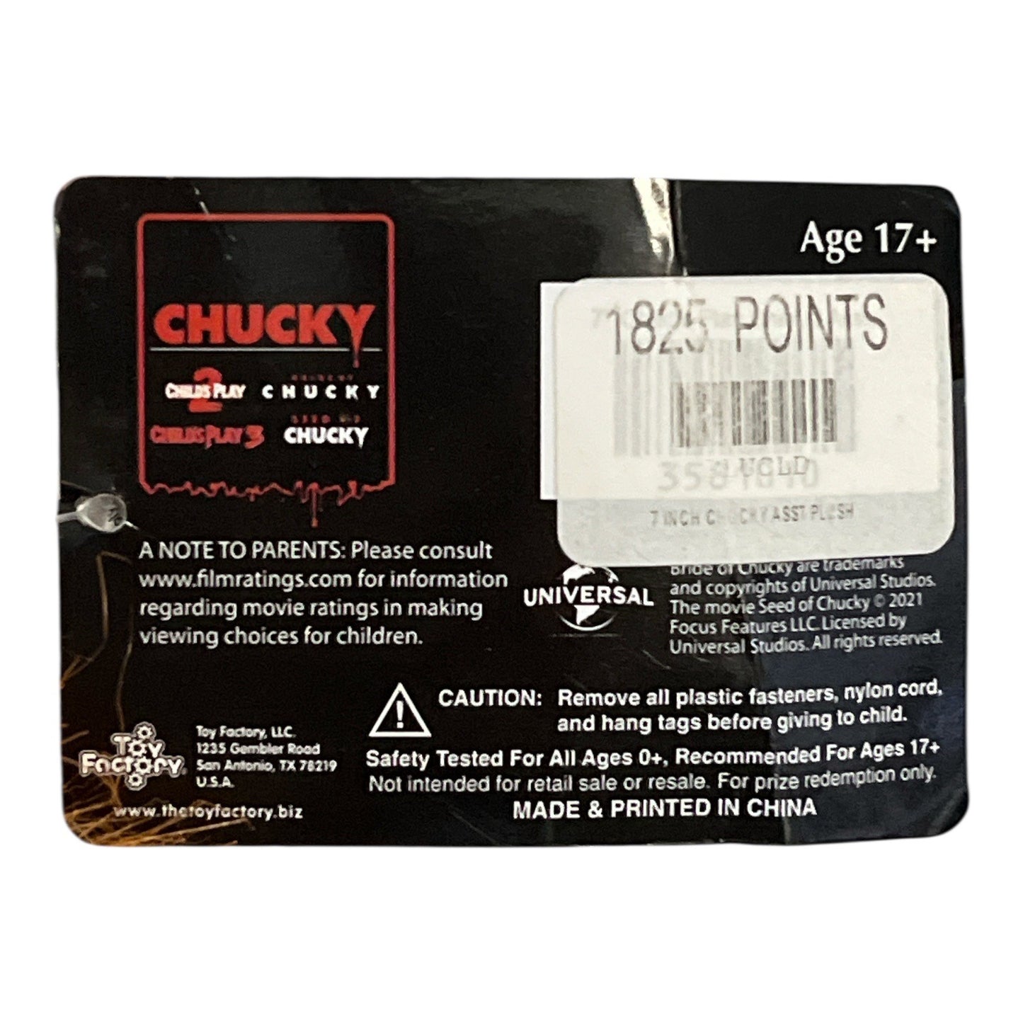 Chucky Horror Plush Doll – 8” Stuffed Toy Factory Doll – Universal Studios 2021 – Prize Redemption