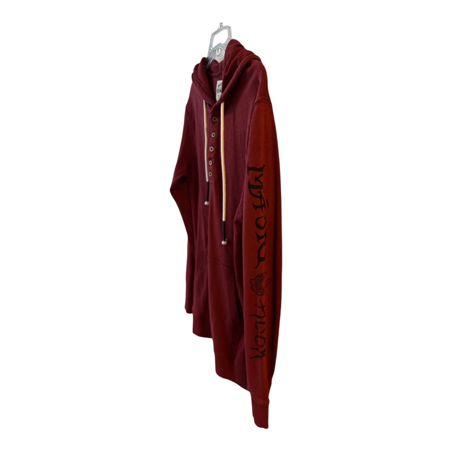 Maui Hook Hoodie Mens L Red Henley Hooded Pullover Surf Fishing Graphic Sleeve