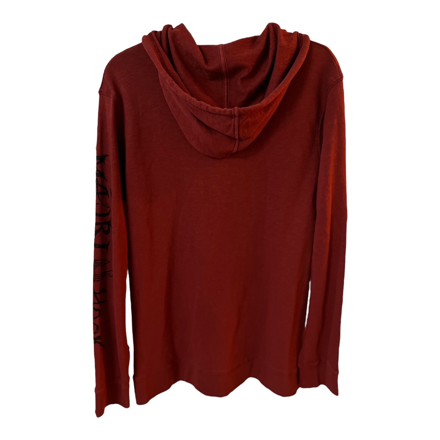 Maui Hook Hoodie Mens L Red Henley Hooded Pullover Surf Fishing Graphic Sleeve
