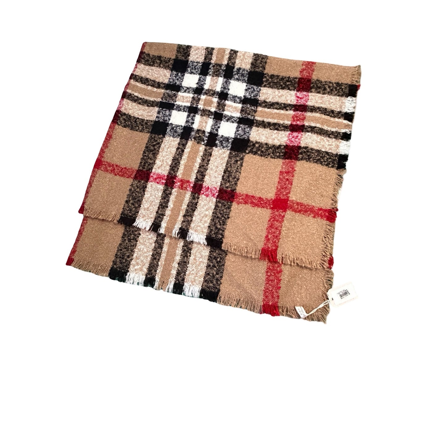 Simonetta Oversized Plaid Blanket Scarf 50x50 Camel Red Black Fringe NWT
