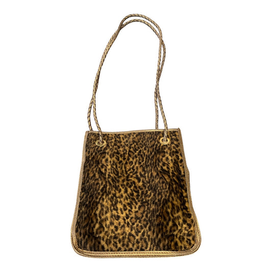 Vintage Tianni Leopard Print Faux Fur Tote Bag Gold Trim Shoulder Purse Y2K