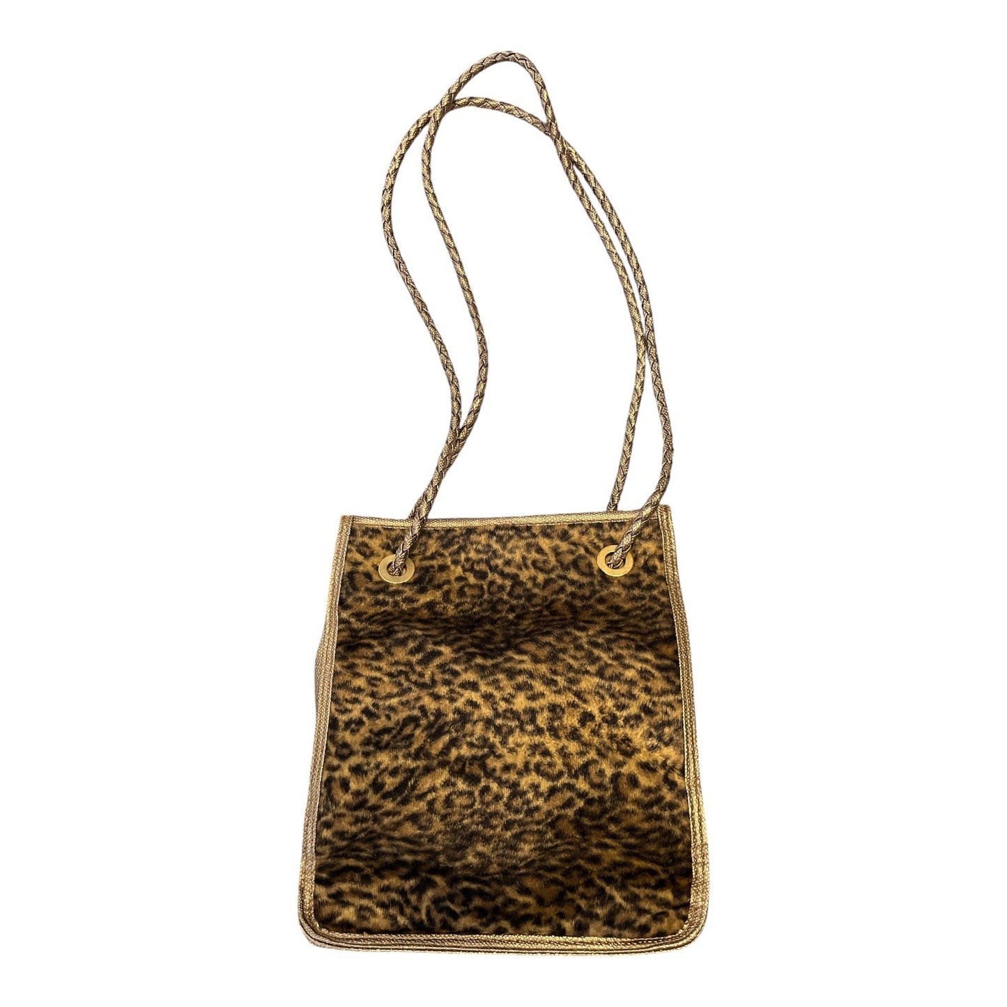 Vintage Tianni Leopard Print Faux Fur Tote Bag Gold Trim Shoulder Purse Y2K