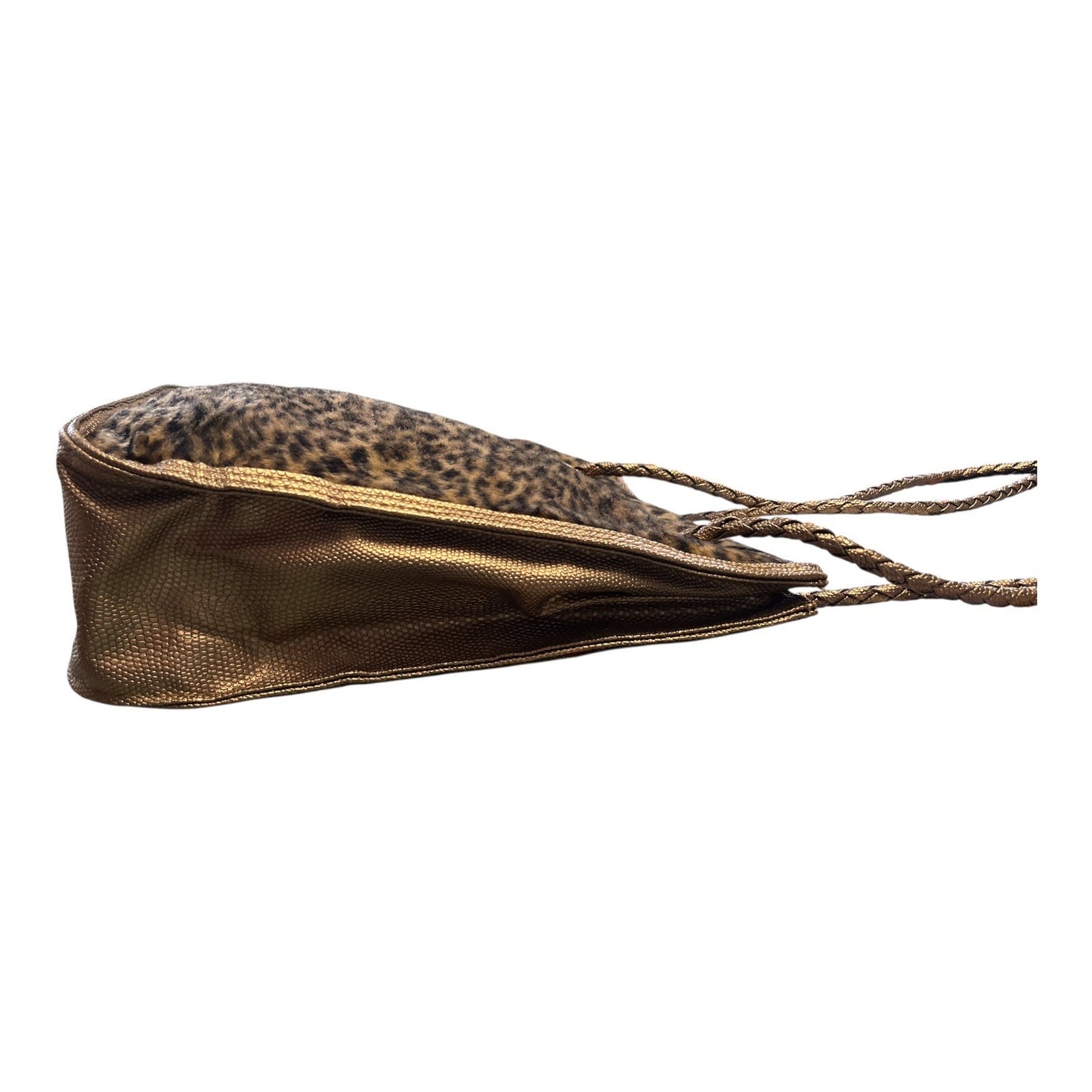 Vintage Tianni Leopard Print Faux Fur Tote Bag Gold Trim Shoulder Purse Y2K