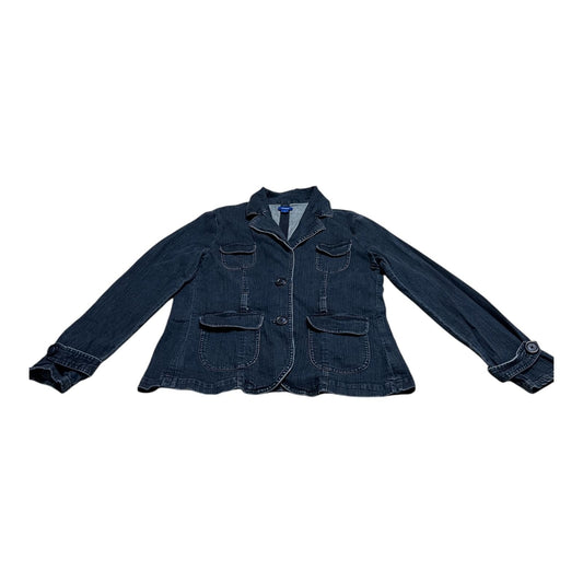 Dockers Women’s Denim Blazer Jacket Size L – Dark Wash, 4-Pocket Utility Style, 2000s Y2K