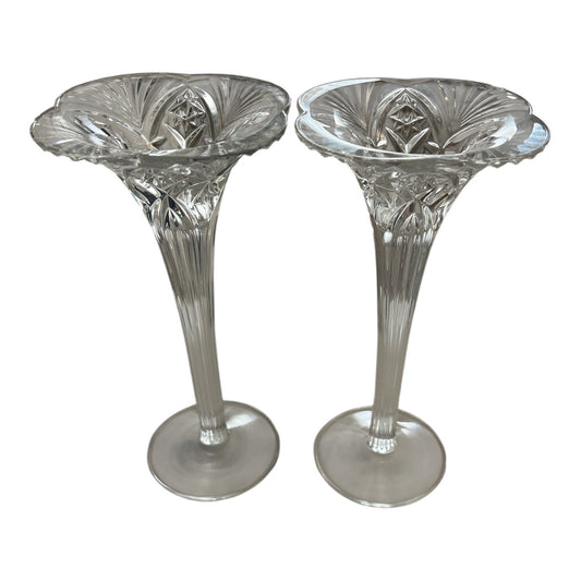 MCM Vincennes Crystal Candlesticks – Pair of Elegant French Glass Candle Holders – 7.5 Inch Tall
