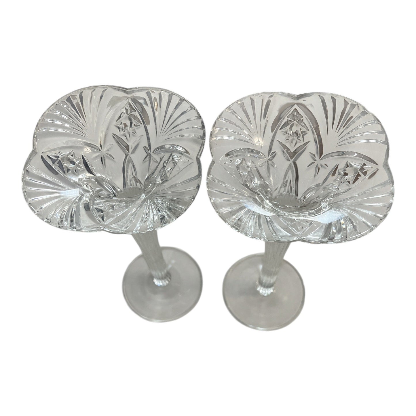 MCM Vincennes Crystal Candlesticks – Pair of Elegant French Glass Candle Holders – 7.5 Inch Tall