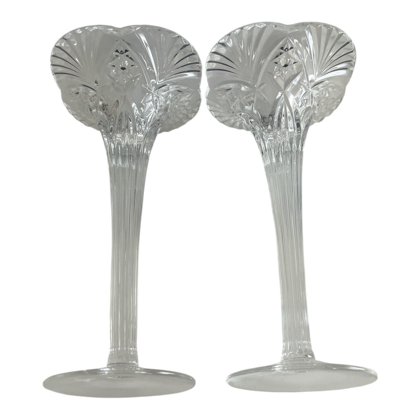 MCM Vincennes Crystal Candlesticks – Pair of Elegant French Glass Candle Holders – 7.5 Inch Tall