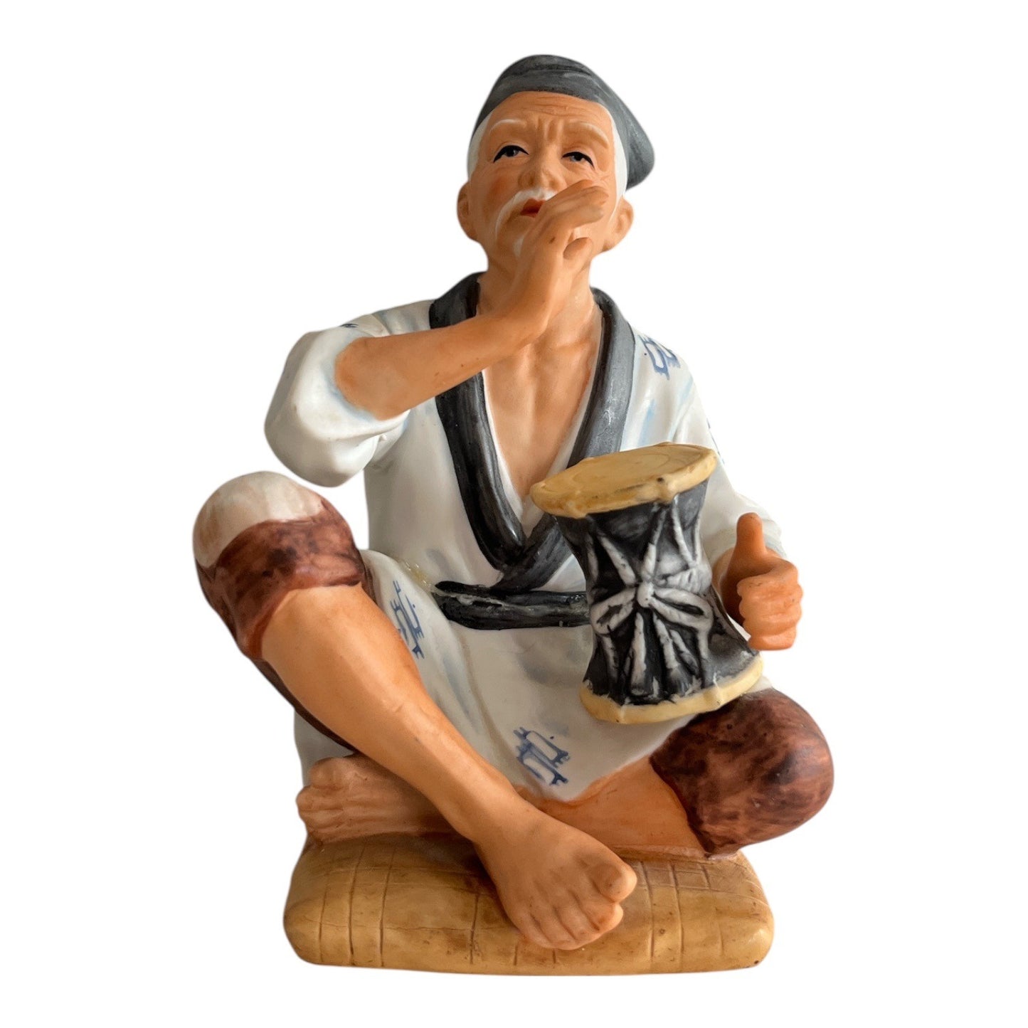 Vintage HOMCO Oriental Musician Figurine Taiwan Porcelain Seated Drum Player Repaired