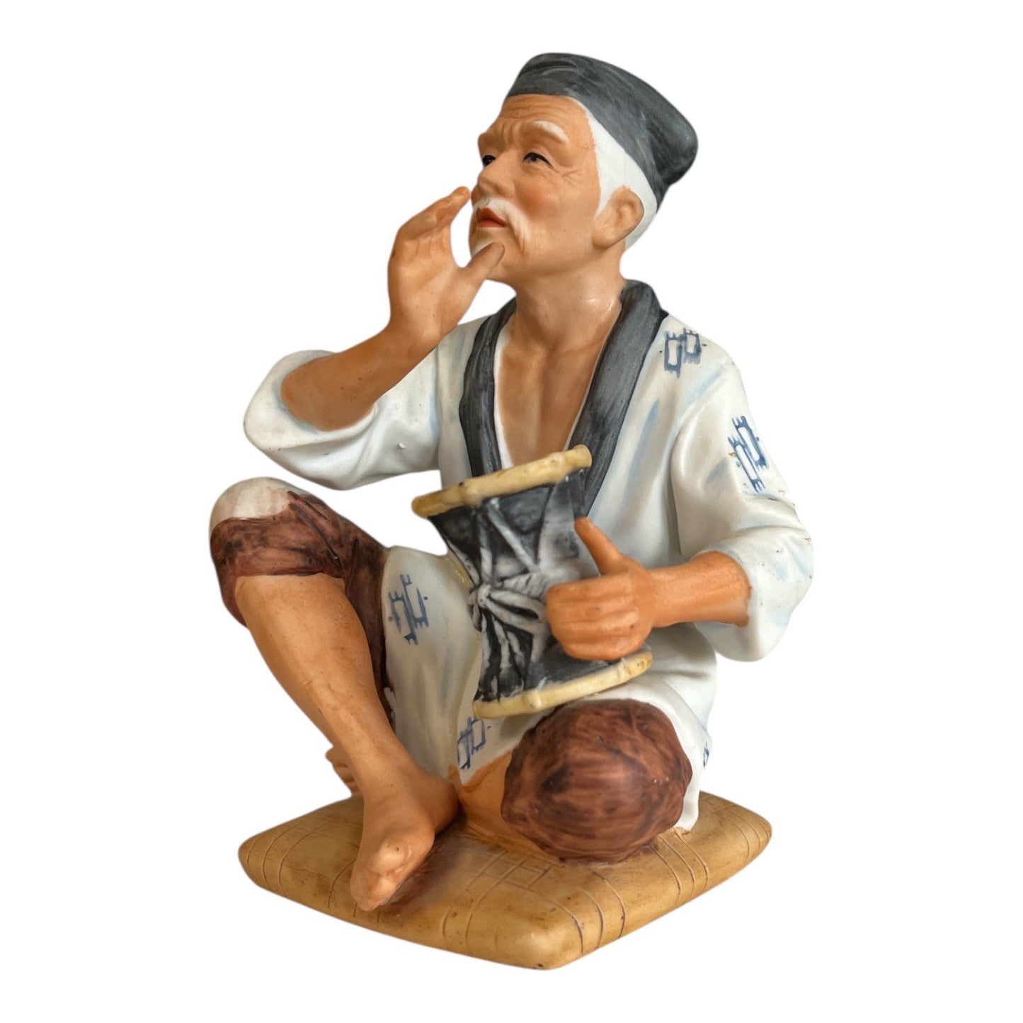 Vintage HOMCO Oriental Musician Figurine Taiwan Porcelain Seated Drum Player Repaired