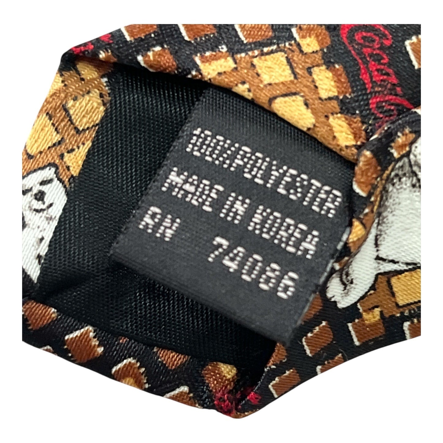Vtg Coca-Cola Polar Bear Tie – Brown Geometric Pattern – Made in Korea