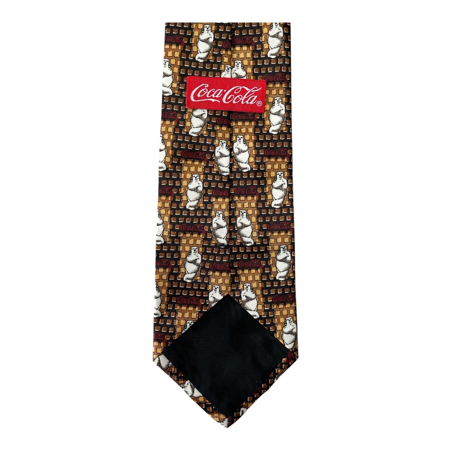 Vtg Coca-Cola Polar Bear Tie – Brown Geometric Pattern – Made in Korea