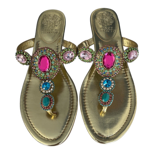 Vince Camuto Gold Jeweled Sandals Size 7.5 Embellished Thong Slip On