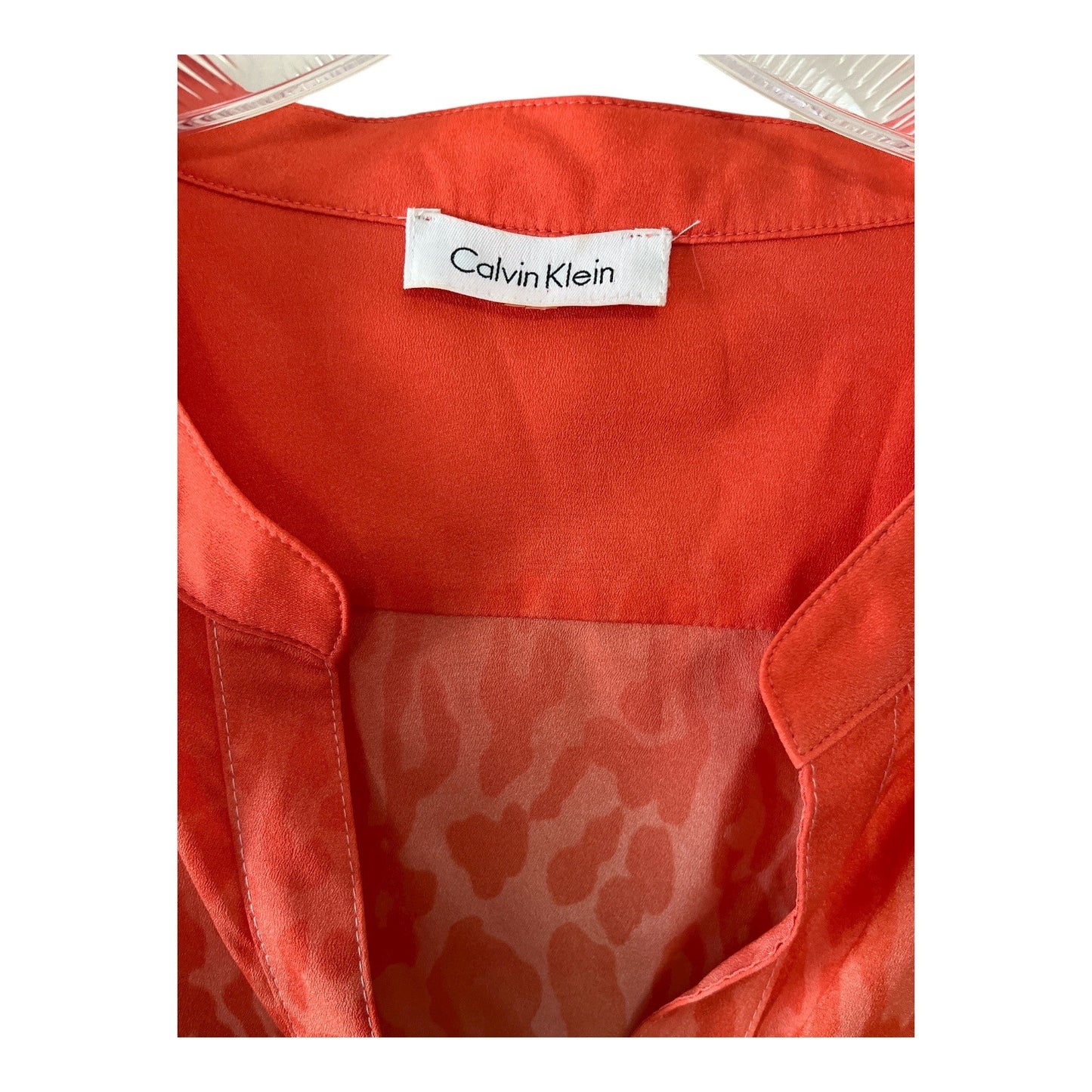 Calvin Klein Women’s Blouse – Ombre Coral Beige Animal Print – Size L – Flaw