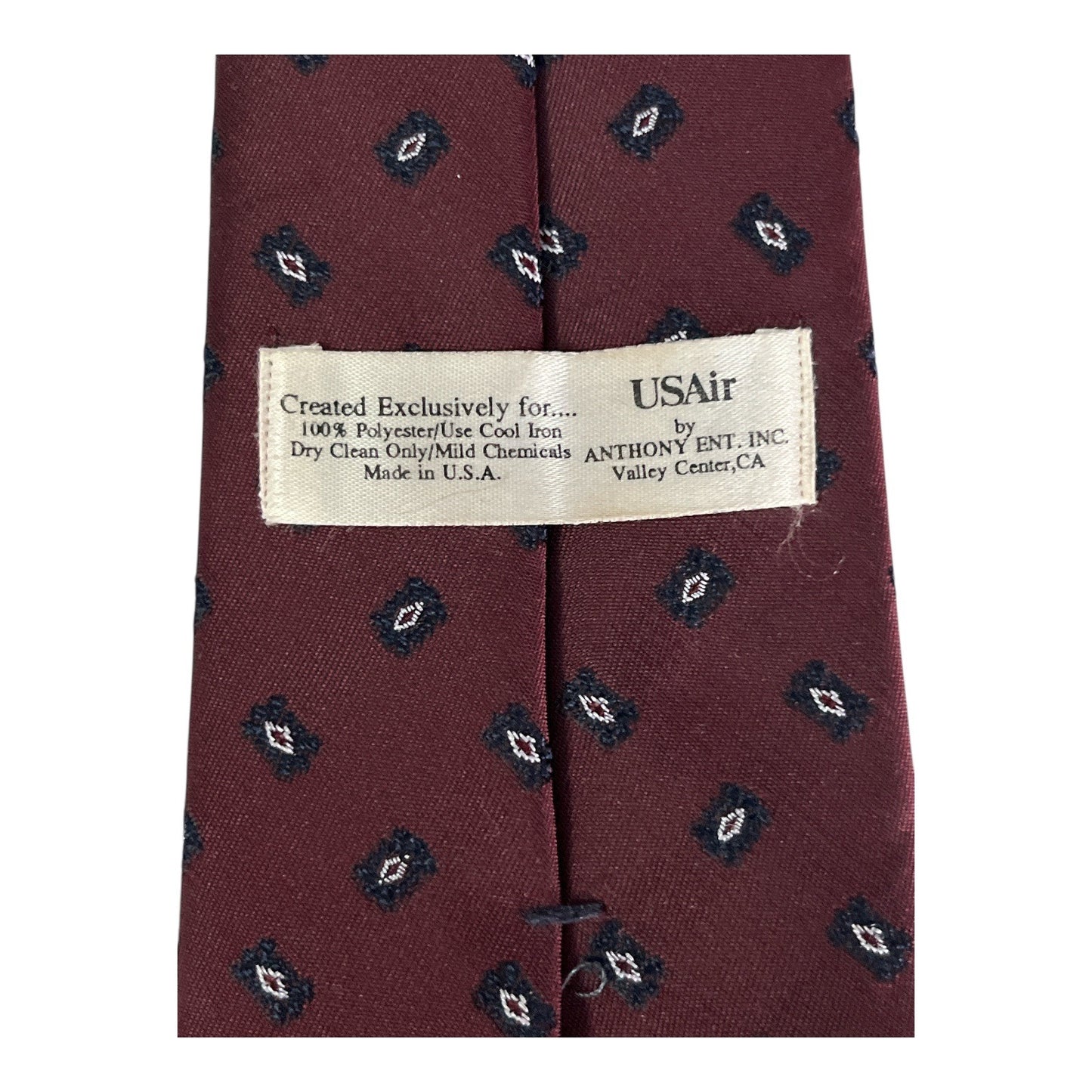 Vintage USAir Burgundy Geometric Necktie – Made in USA by Anthony Ent. – 57x3