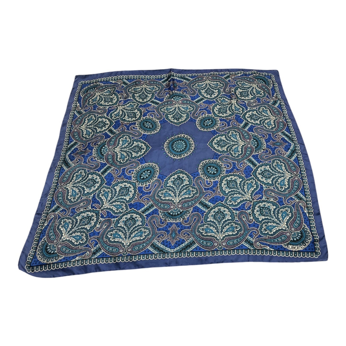 Vintage Liberty of London All Silk Scarf Blue Teal Paisley Made in England 34”