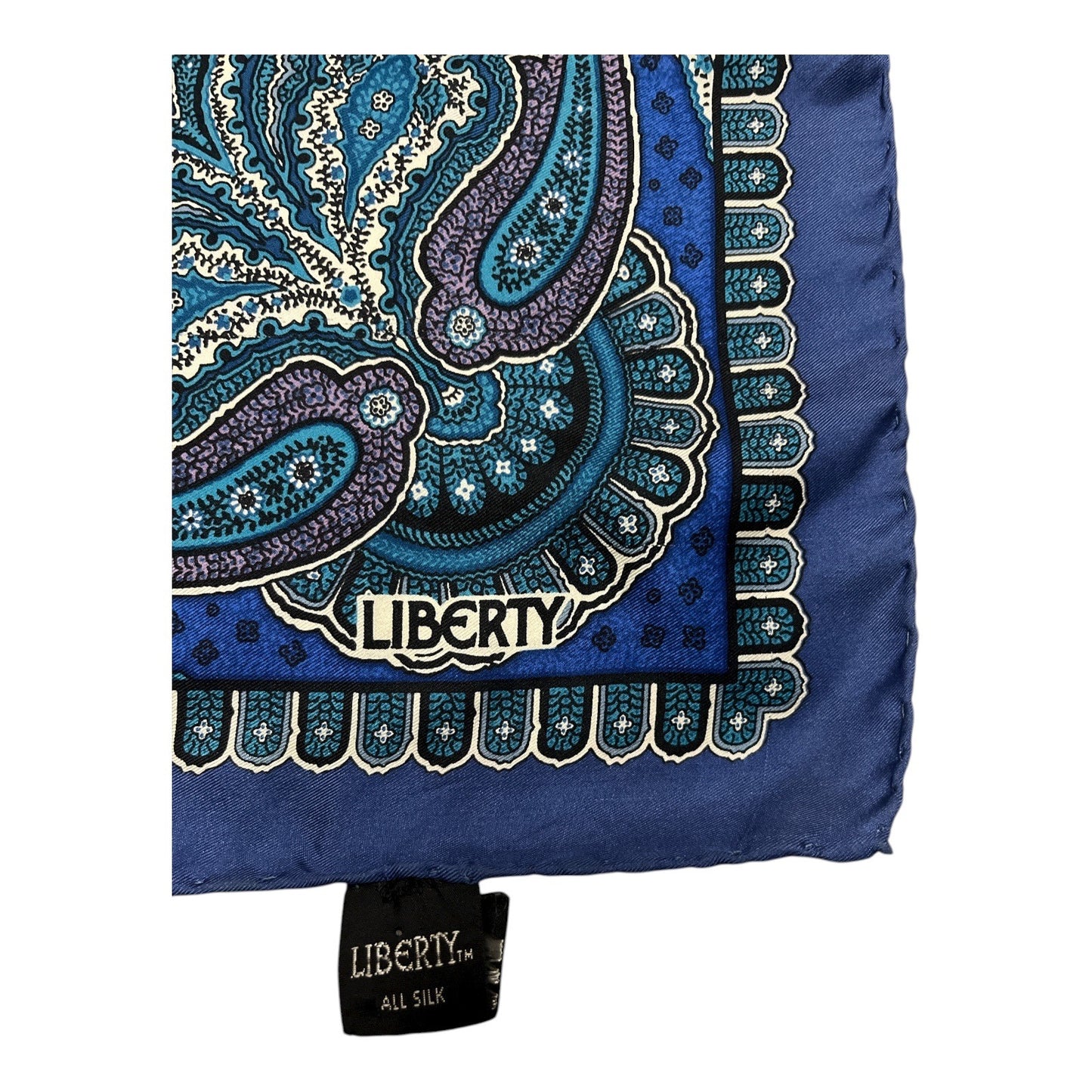 Vintage Liberty of London All Silk Scarf Blue Teal Paisley Made in England 34”