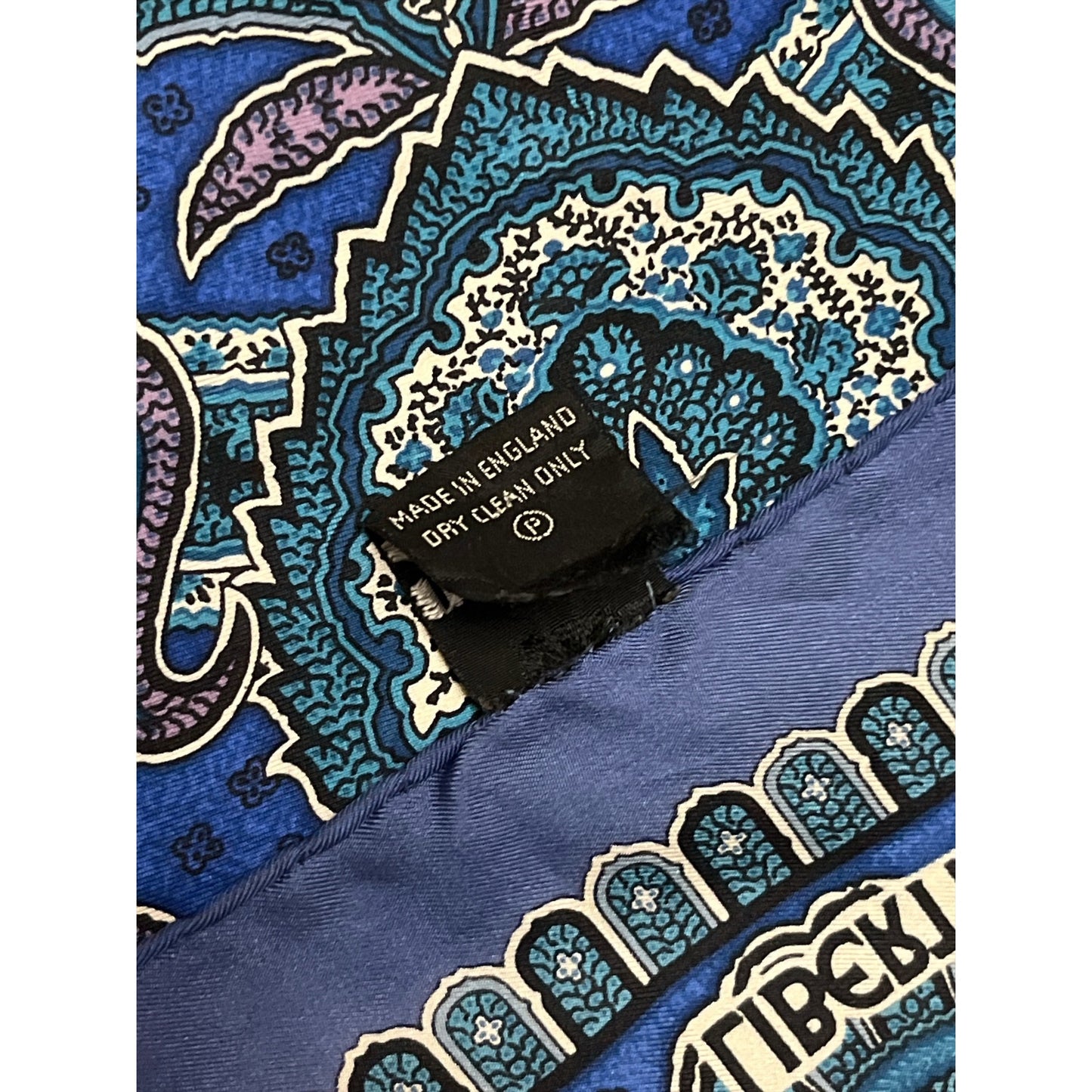 Vintage Liberty of London All Silk Scarf Blue Teal Paisley Made in England 34”