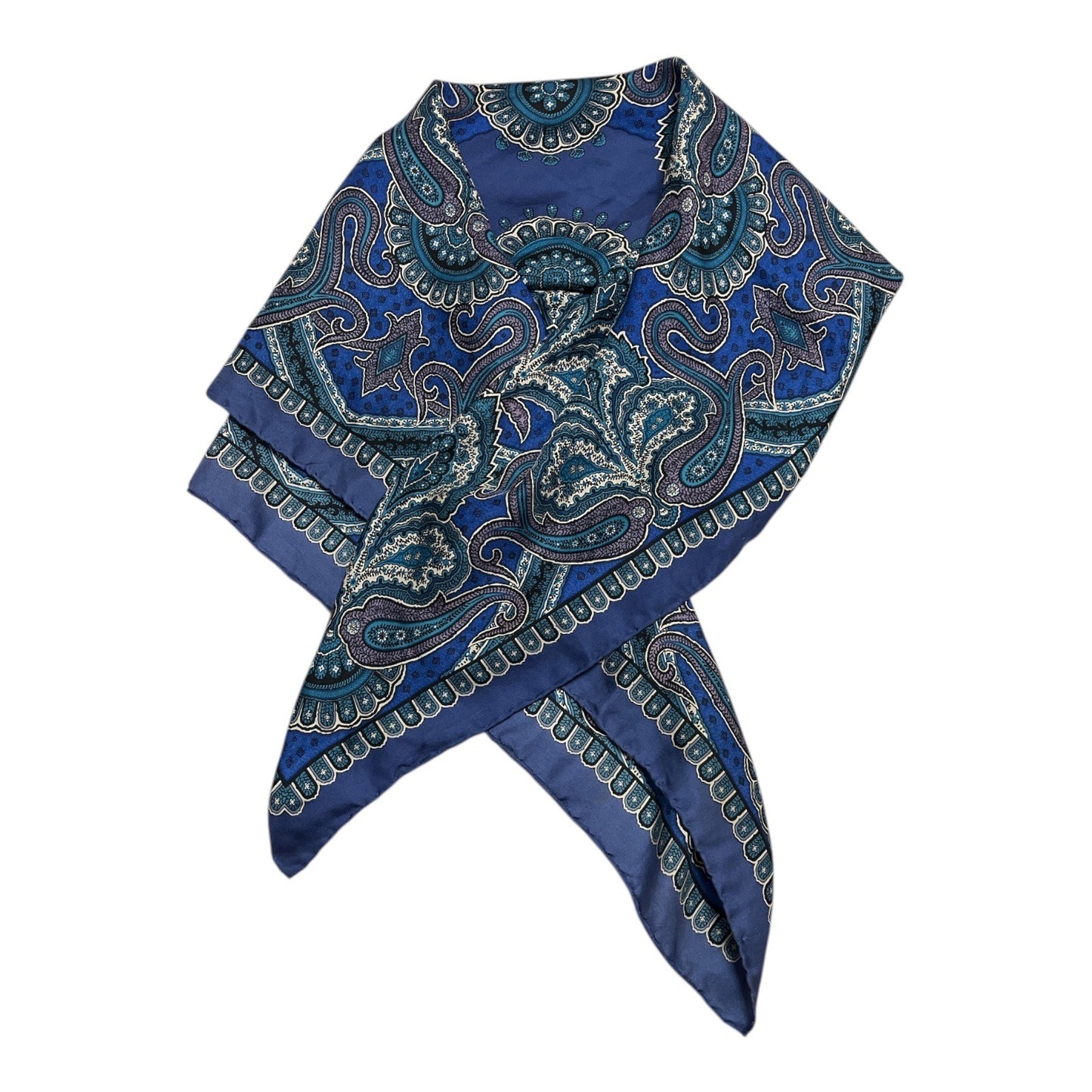 Vintage Liberty of London All Silk Scarf Blue Teal Paisley Made in England 34”