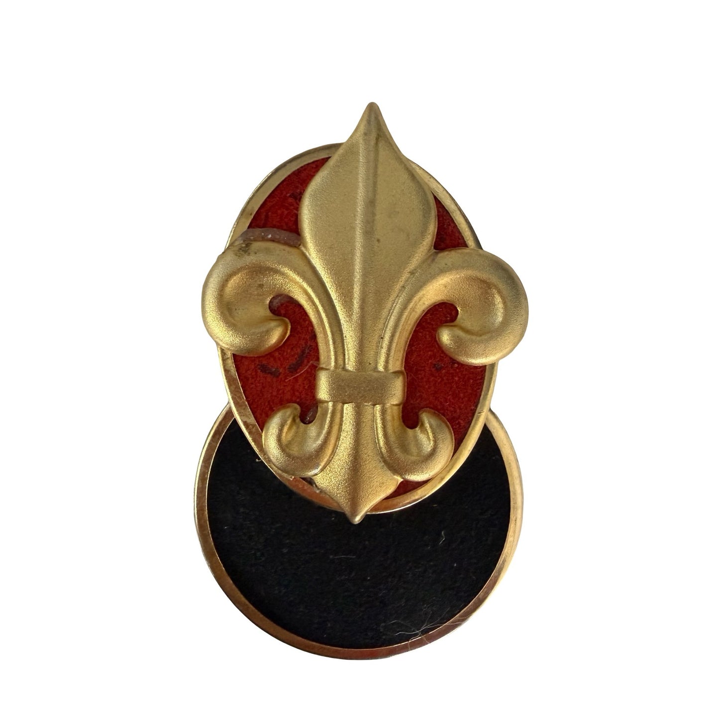 Vintage Fleur De Lis Brooch Layered Black Red Gold Tone Heraldic Statement Pin