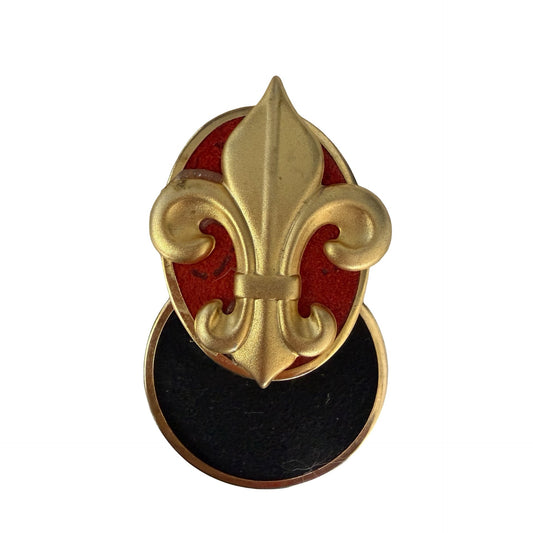 Vintage Fleur De Lis Brooch Layered Black Red Gold Tone Heraldic Statement Pin