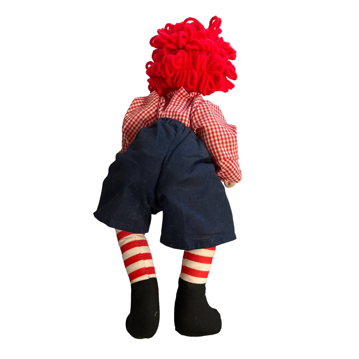 Vintage Porcelain Raggedy Style Doll 12 Inch Yarn Hair Cloth Body Red Gingham Outfit