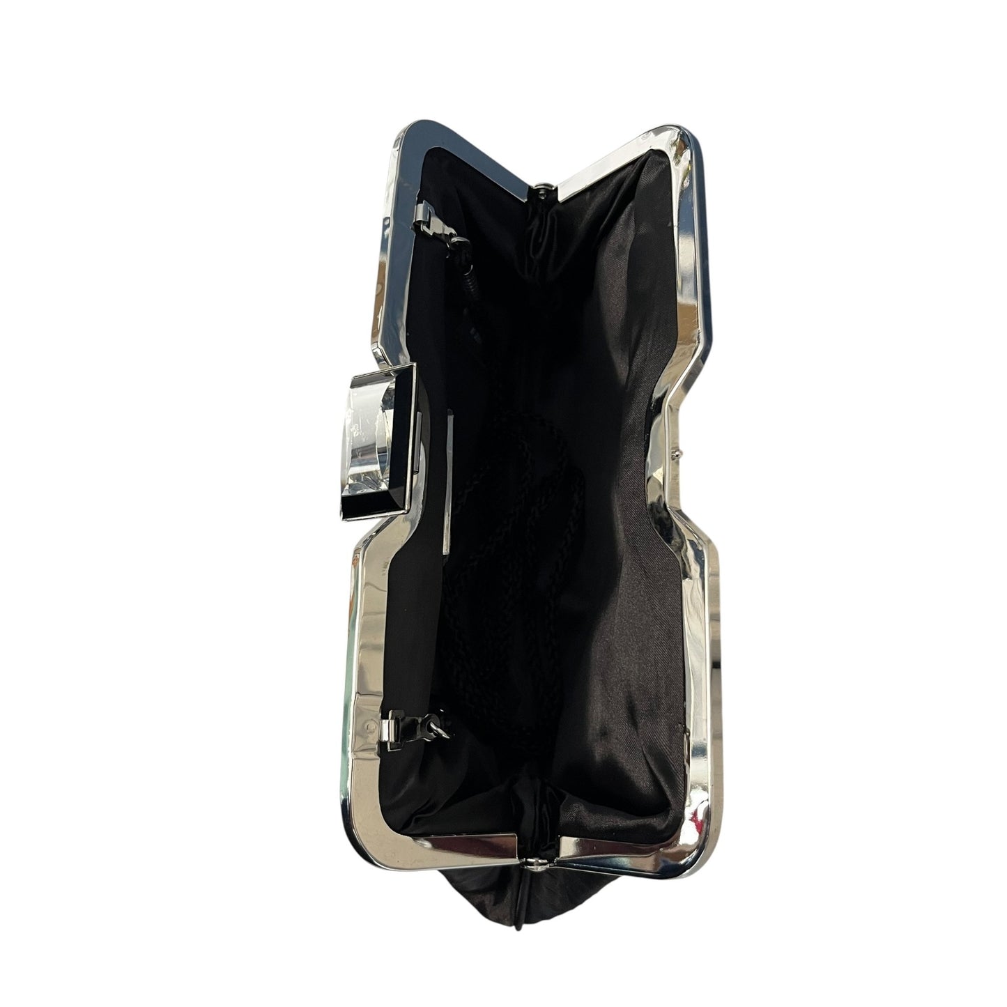 Kate Landry Evening Clutch Black Pleated Satin Rhinestone Clasp Mid 2000s Formal Bag