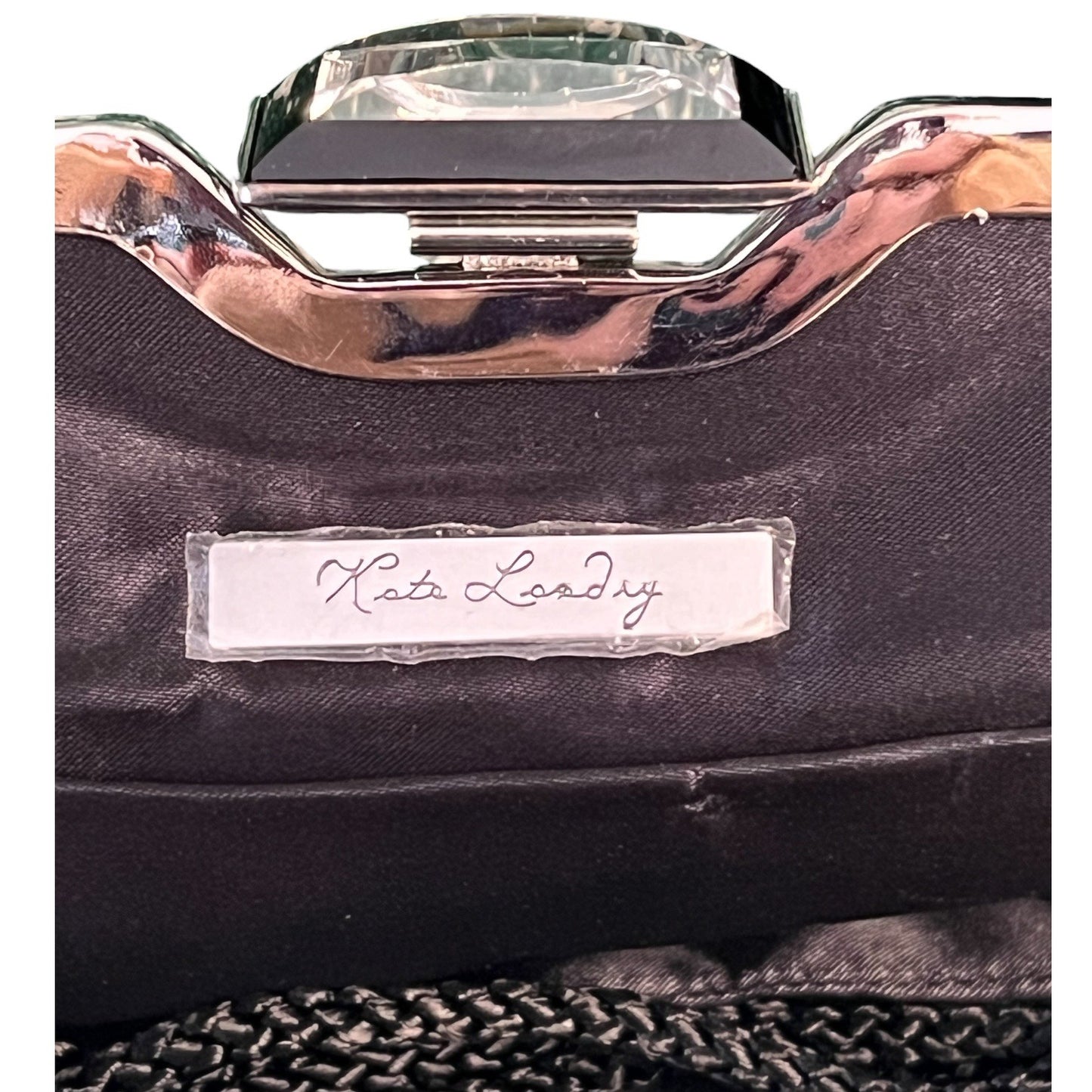 Kate Landry Evening Clutch Black Pleated Satin Rhinestone Clasp Mid 2000s Formal Bag