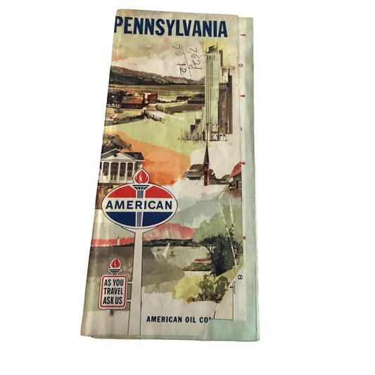 Vintage American Oil Company Pennsylvania Road Map Travel Guide Gas Station Map