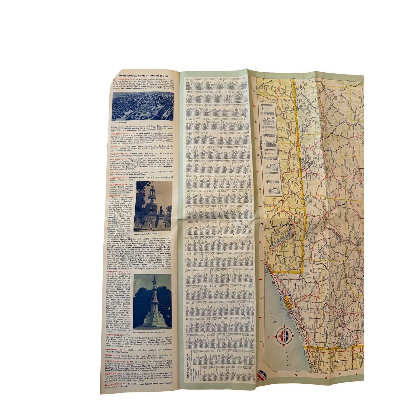 Vintage American Oil Company Pennsylvania Road Map Travel Guide Gas Station Map