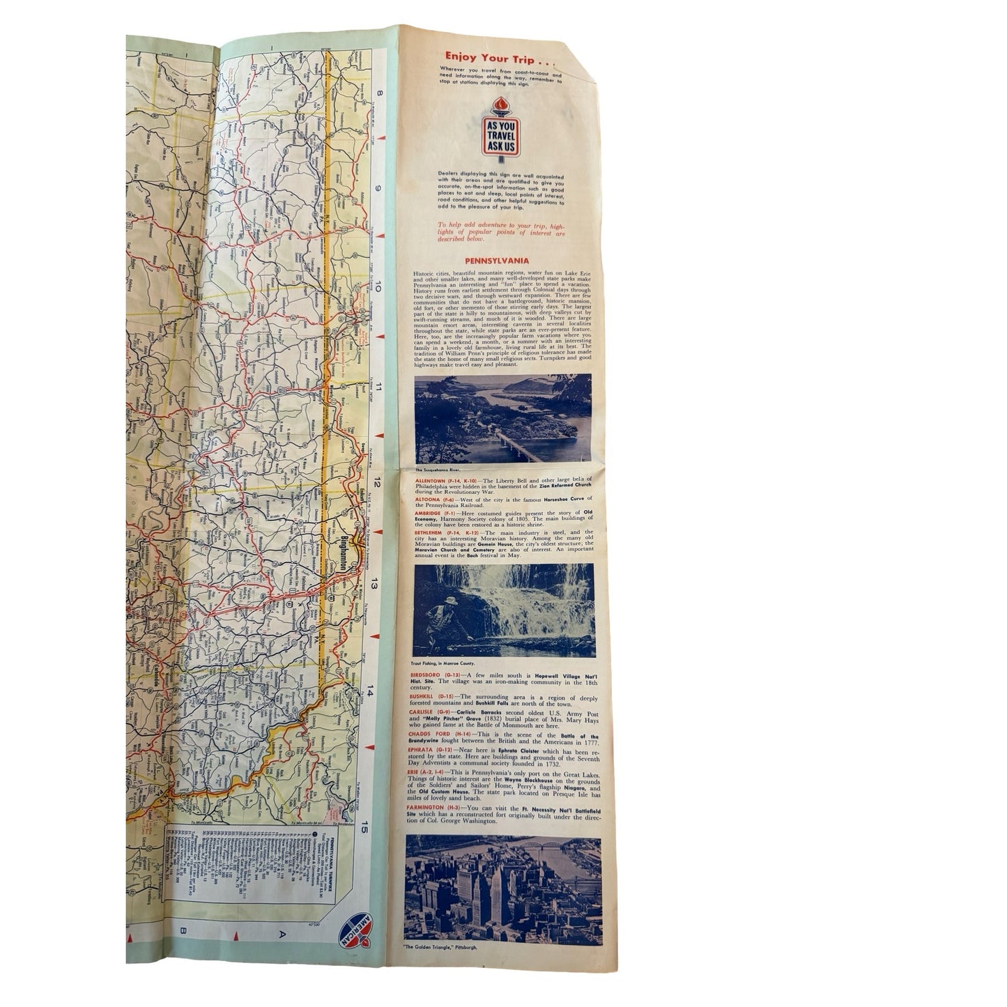 Vintage American Oil Company Pennsylvania Road Map Travel Guide Gas Station Map